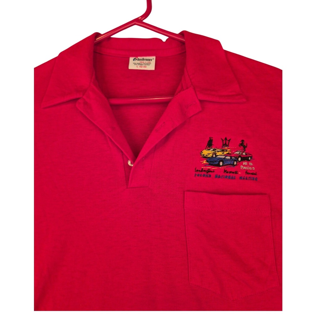 Vintage Stedman Red Polo Shirt 9th Pantera Pocono‎ National Meeting Ferrari Sz L